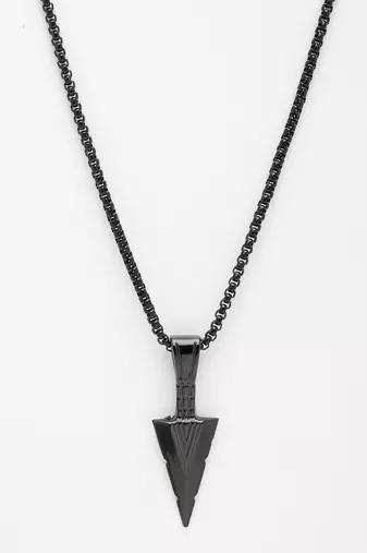 Men black rhodium-plated arrow-shaped pendant with chain