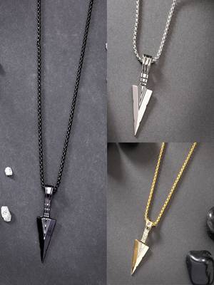 Men set of 3 multicolor rhodium-plated arrow-shaped pendant with chain 1