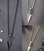 Men set of 3 multicolor rhodium-plated arrow-shaped pendant with chain