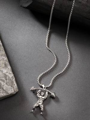 Men silver-plated  stainless steel hanuman pendant with chain 1