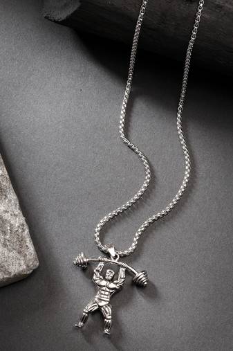 Men silver-plated  stainless steel hanuman pendant with chain