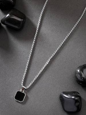 Men silver-plated artificial stone stainless steel pendant with chain 1