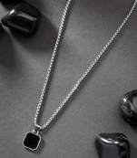 Men silver-plated artificial stone stainless steel pendant with chain