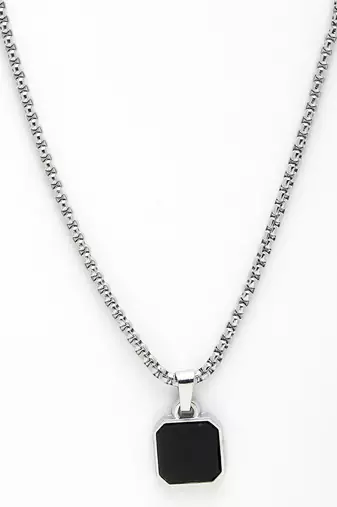 Men silver-plated artificial stone stainless steel pendant with chain