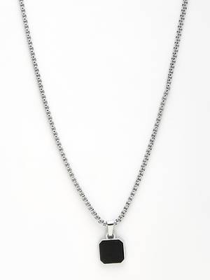 Men silver-plated artificial stone stainless steel pendant with chain 3