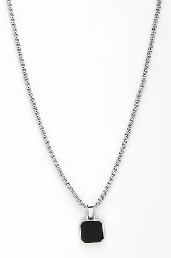 Men silver-plated artificial stone stainless steel pendant with chain