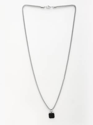 Men silver-plated artificial stone stainless steel pendant with chain 4