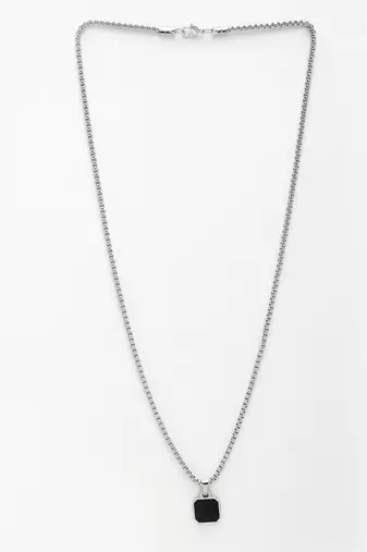 Men silver-plated artificial stone stainless steel pendant with chain