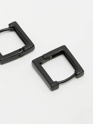Men black rhodium-plated geometric shape stainless steel hoop earrings 2