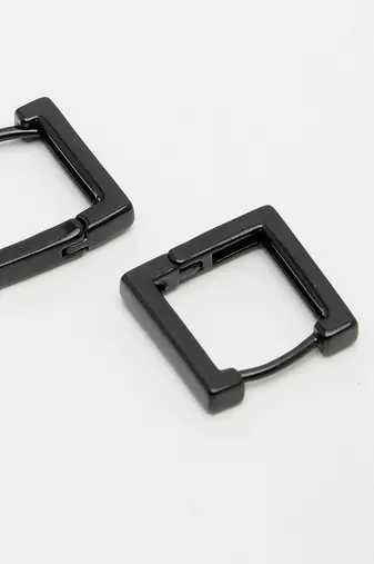 Men black rhodium-plated geometric shape stainless steel hoop earrings