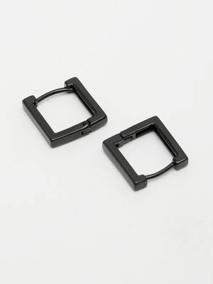 Men black rhodium-plated geometric shape stainless steel hoop earrings 4