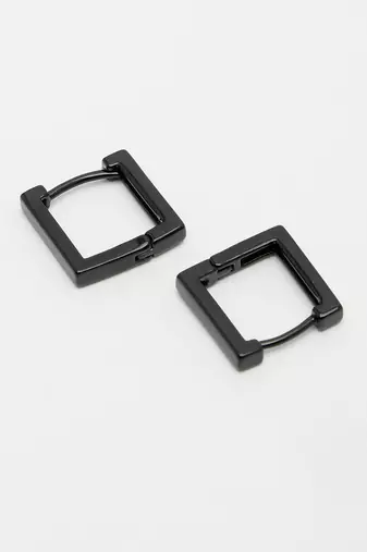 Men black rhodium-plated geometric shape stainless steel hoop earrings