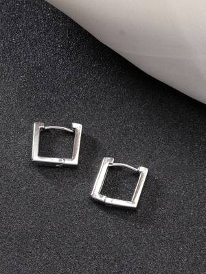 Men silver-plated  geometric shape stainless steel hoop earrings 1