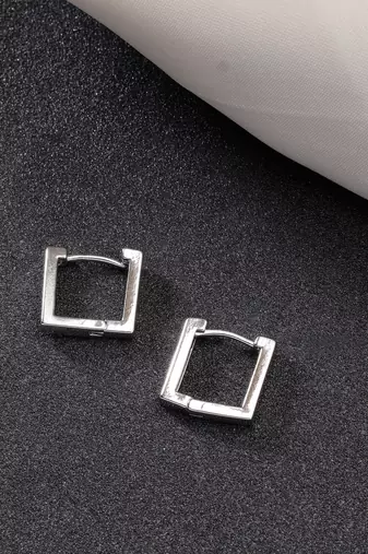 Men set of 3 multicolor rhodium-plated geometric shape stainless steel hoop earrings