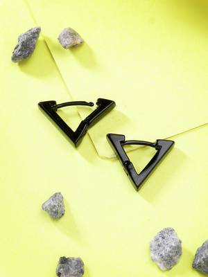 Men black rhodium-plated geometric shape stainless steel studs earring 1