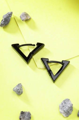 Men black rhodium-plated geometric shape stainless steel studs earring