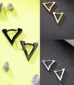 Men set of 3 multicolor rhodium-plated geometric shape stainless steel studs earring