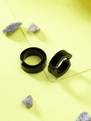 Men black rhodium-plated stainless steel hoop earrings 1