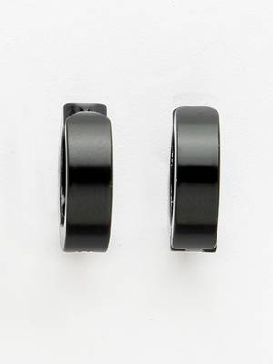 Men black rhodium-plated stainless steel hoop earrings 3