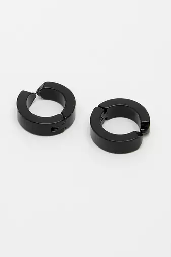 Men black rhodium-plated stainless steel hoop earrings