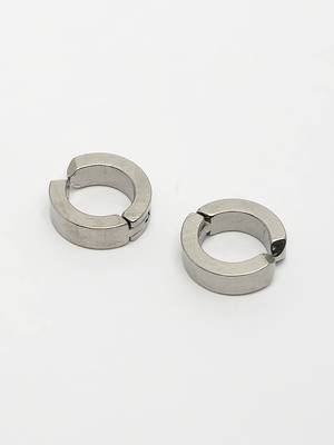 Men silver-plated stainless steel hoop earrings 4