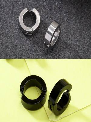Men set of 2 multicolor rhodium-plated stainless steel hoop earrings 1