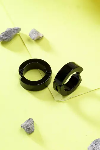 Men set of 2 multicolor rhodium-plated stainless steel hoop earrings