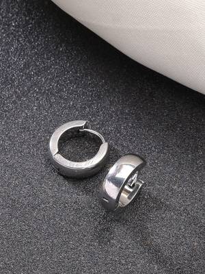 Men silver-plated  stainless steel hoop earrings 1