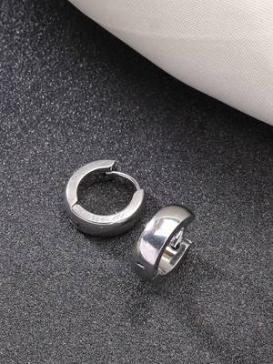 Men set of 3 multicolor rhodium-plated  stainless steel hoop earrings 2