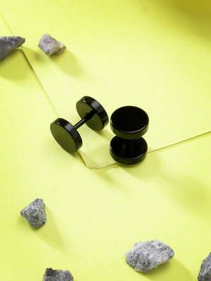 Men black rhodium-plated  metal studs earring 1