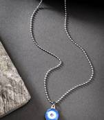Unisex evil eye silver-plated stainless steel pendant with chain