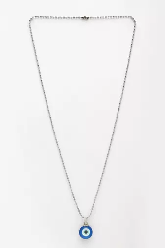 Unisex evil eye silver-plated stainless steel pendant with chain