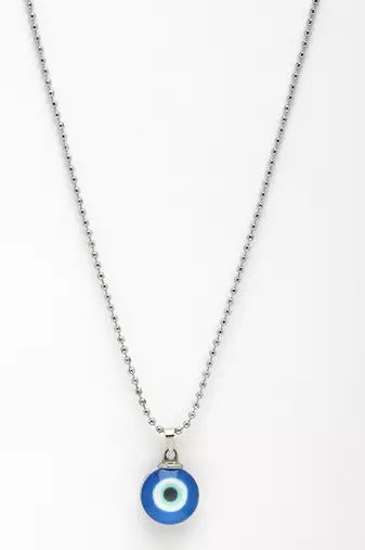 Unisex evil eye silver-plated stainless steel pendant with chain