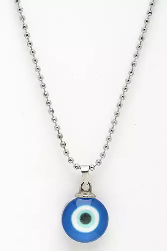 Unisex evil eye silver-plated stainless steel pendant with chain