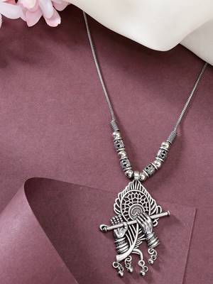 Women silver-toned german silver oxidised pendant with chain 1