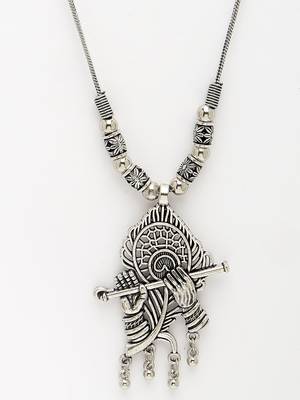 Women silver-toned german silver oxidised pendant with chain 2