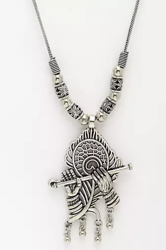 Women silver-toned german silver oxidised pendant with chain