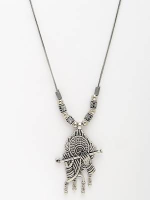 Women silver-toned german silver oxidised pendant with chain 3