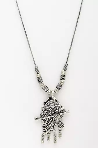 Women silver-toned german silver oxidised pendant with chain