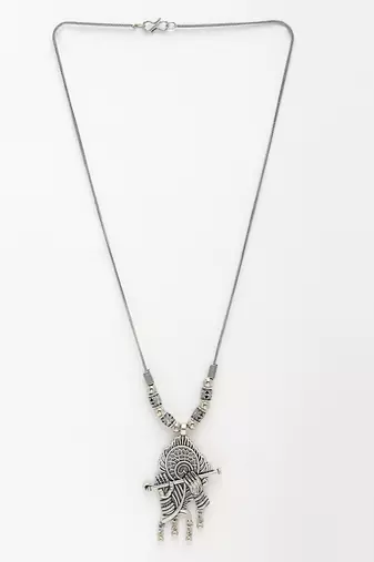 Women silver-toned german silver oxidised pendant with chain