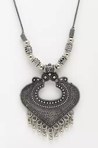 Women silver-toned german silver oxidised pendant with chain