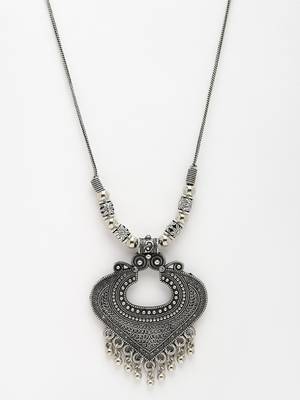 Women silver-toned german silver oxidised pendant with chain 3