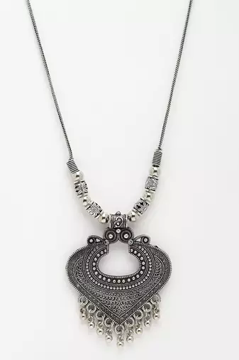 Women silver-toned german silver oxidised pendant with chain