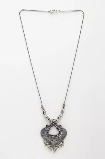 Women silver-toned german silver oxidised pendant with chain