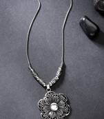 Women silver-toned floral shape pendant with chain