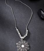 Women silver-toned floral shape pendant with chain