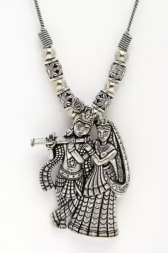 Women silver-toned radha krishna pendant with chain