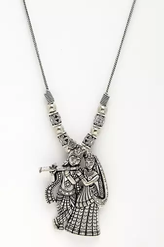 Women silver-toned radha krishna pendant with chain