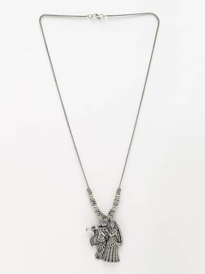 Women silver-toned radha krishna pendant with chain 4