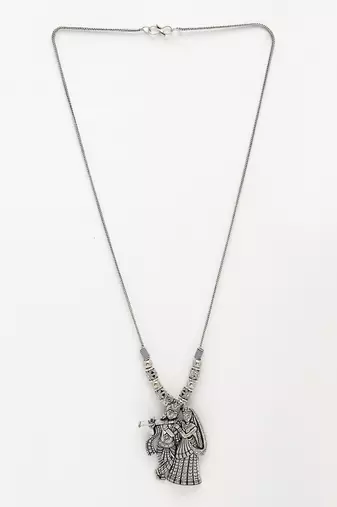Women silver-toned radha krishna pendant with chain